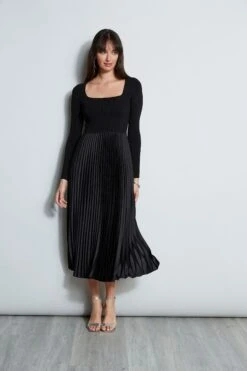 Square Neck Pleated Midi Dress