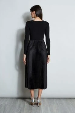 Square Neck Pleated Midi Dress 11 Square Neck Pleated Midi Dress -ELIE TAHARI Sales ETR34137 NOIR 3BACK 2422