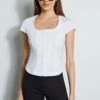Elie Tahari Stretch Poplin Corset Shirt -ELIE TAHARI Sales EU8M020U BLACK E3017503 WHITE 2FRONT 620 WR