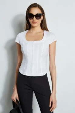 Elie Tahari Stretch Poplin Corset Shirt