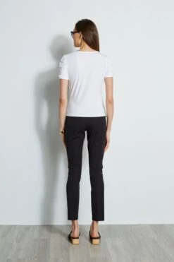 Elie Tahari Ruched Sleeve V-Neck Knit -ELIE TAHARI Sales EU8M020U BLACK E456X503 WHITE 2front 1434