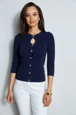 Crest Button Keyhole Cardigan