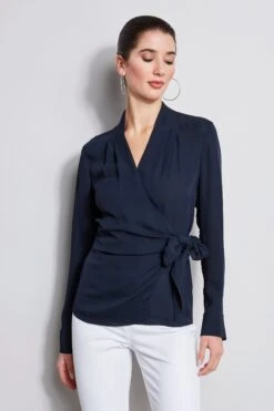 Elie Tahari Long Sleeve Silk Wrap Shirt