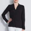 Elie Tahari Long Sleeve Silk Contour Shirt -ELIE TAHARI Sales EU8M021U WHITE PANT E310N513 BLACK 1HERO 1727 crop