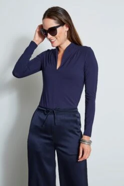 Elie Tahari Pleated V-Neck Knit