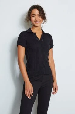 Elie Tahari Rib Cotton Polo Sweater