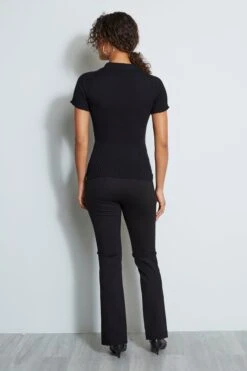 Elie Tahari Rib Cotton Polo Sweater -ELIE TAHARI Sales SLITFRONTPANT E802W202 BLACK 2FRONT 207