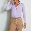 Elie Tahari Silk Ruffle Neck Shirt -ELIE TAHARI Sales e810n502 lavender top 2front 2234
